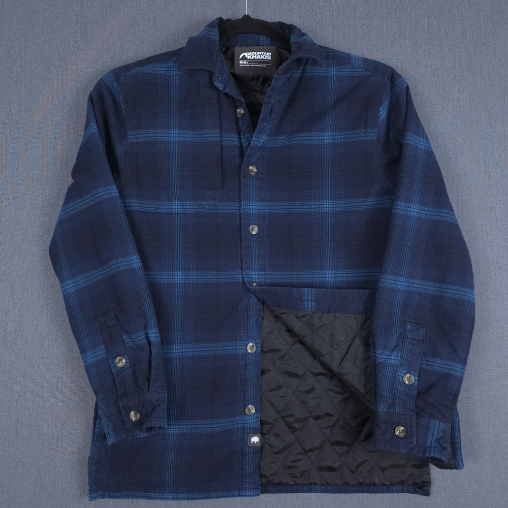 Mountain Khakis Shirt Jacket Mens Small Blue Plaid Quilt‎ Lined Outdoor Shacket